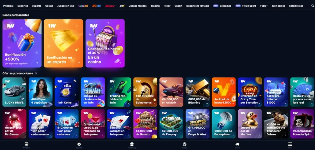 1win uvítací bonus 500 % až 25 000 Kč na první vklady
