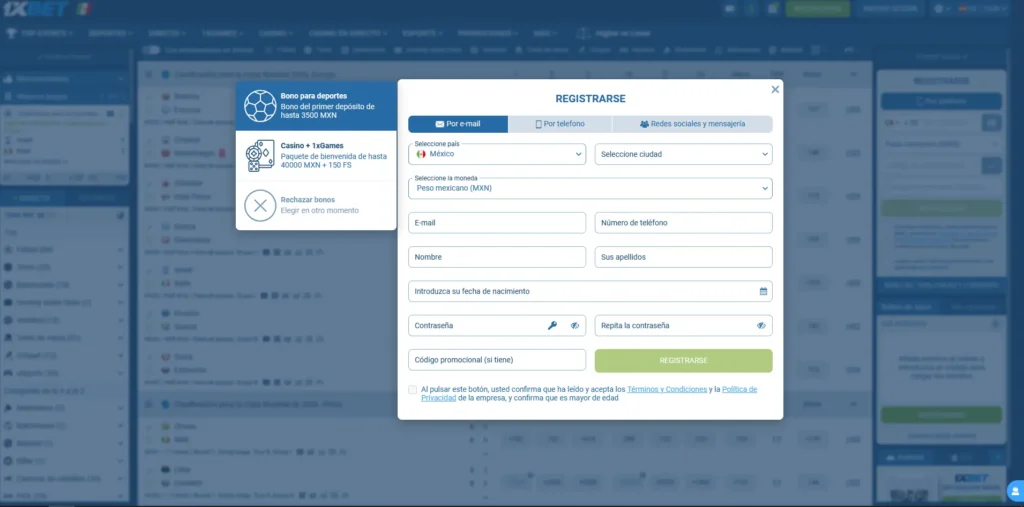 Registrace nového účtu 1xBet pro sázky v Česku