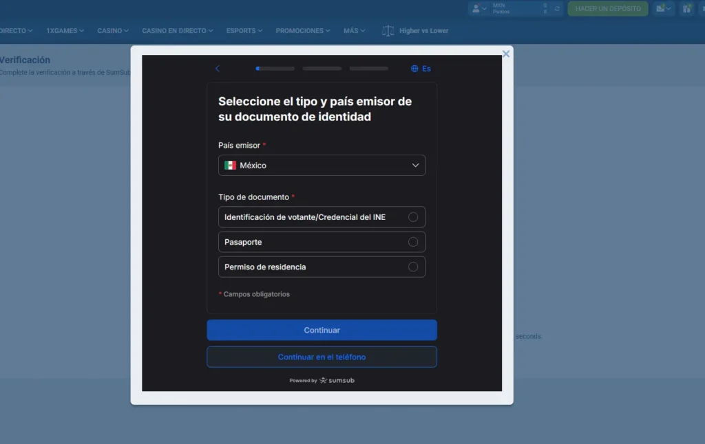 Ověření totožnosti KYC u 1xBet dokladem