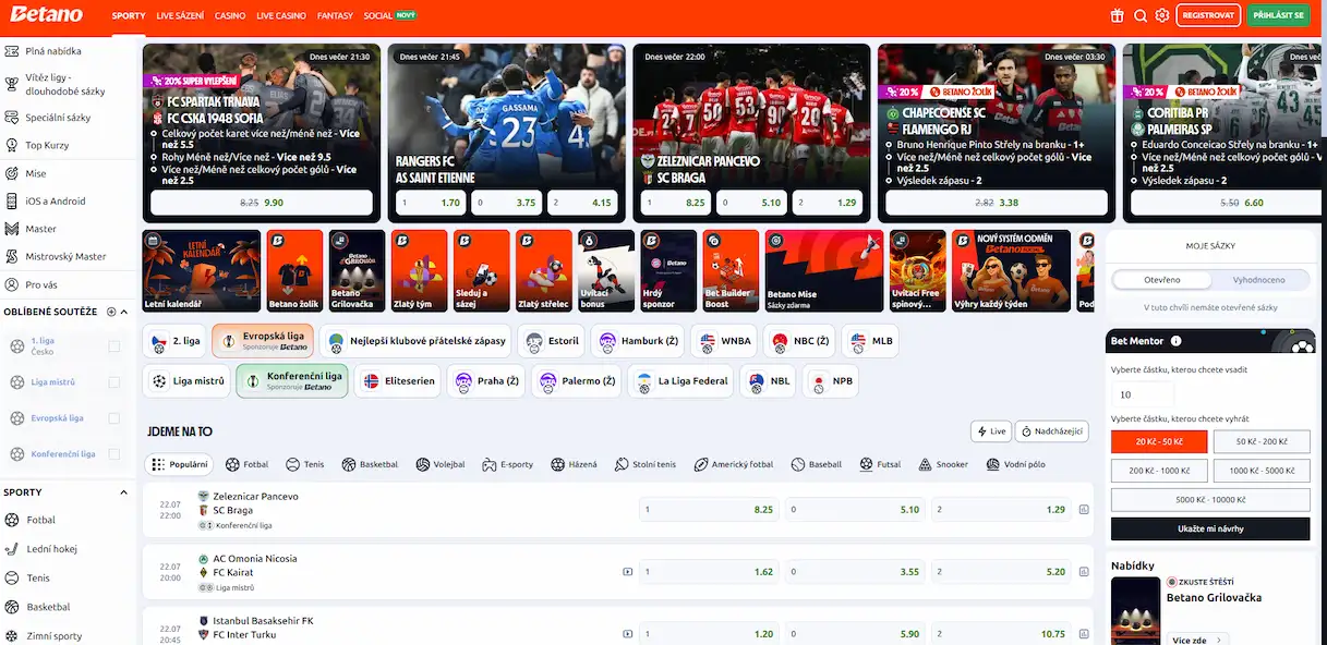 Esport sekce sázkovky Betano s českou licencí a nabídkou zápasů