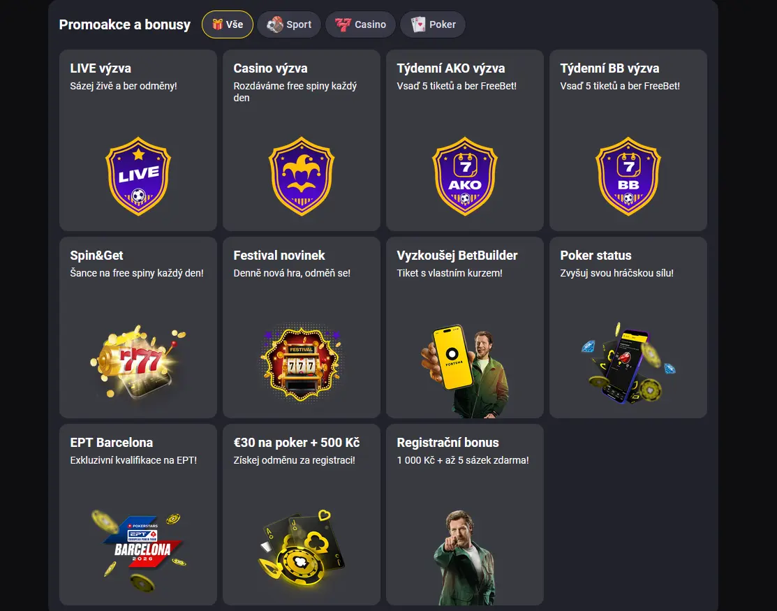 Fortuna uvítací bonus 100 % až 1 500 Kč