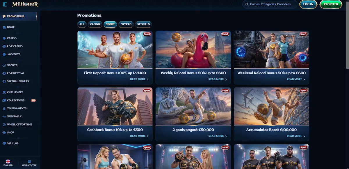 Millioner uvítací bonus 100 % až 2 500 Kč na první vklad