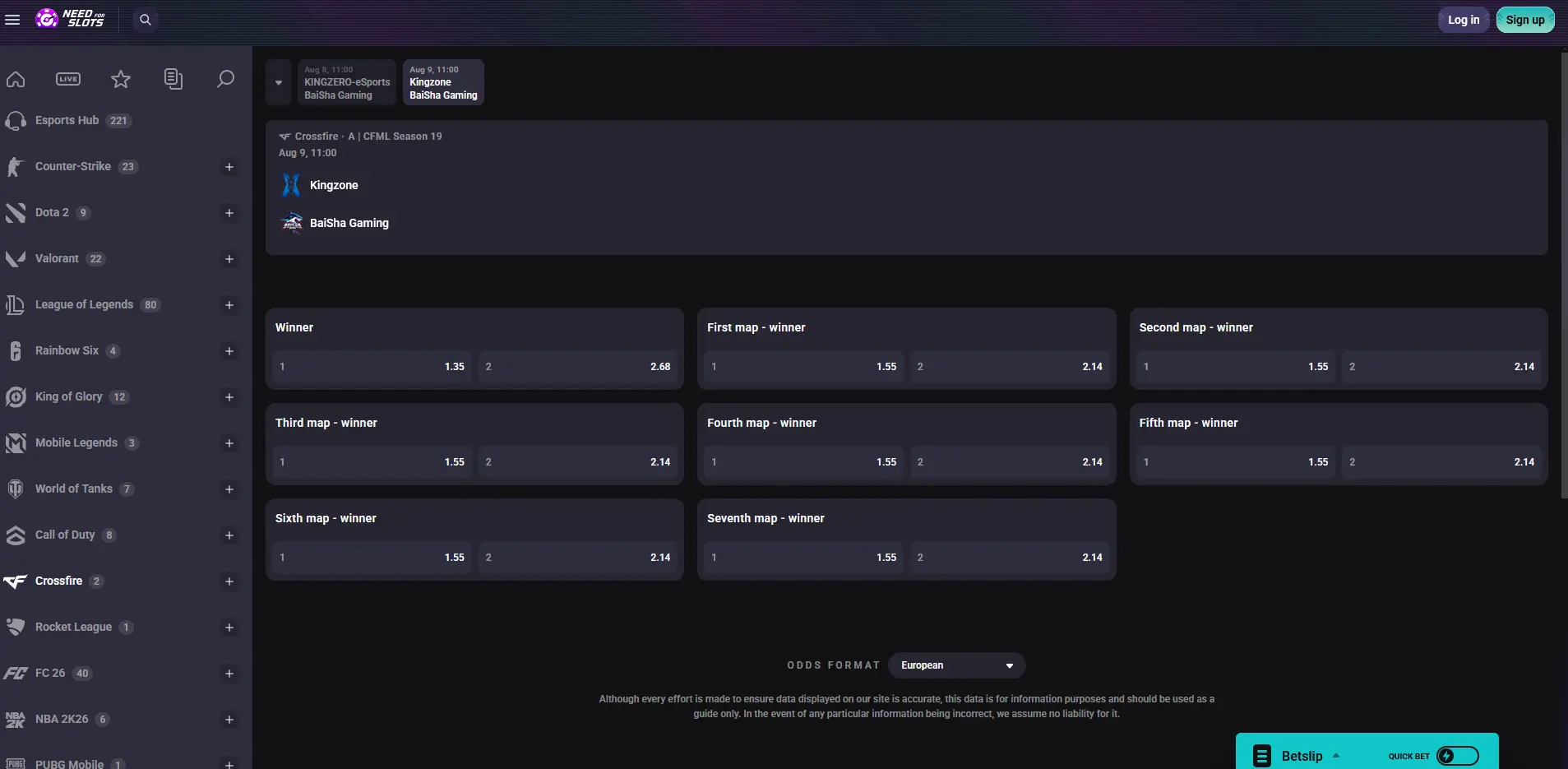 Needforslots Crossfire nabídka pro CFS regionální turnaje