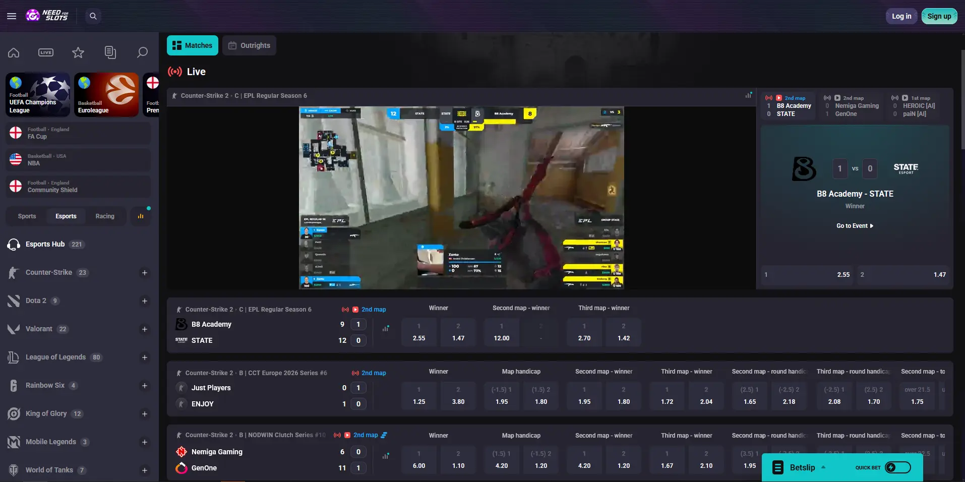 Needforslots přehled esportní nabídky s 12 disciplínami