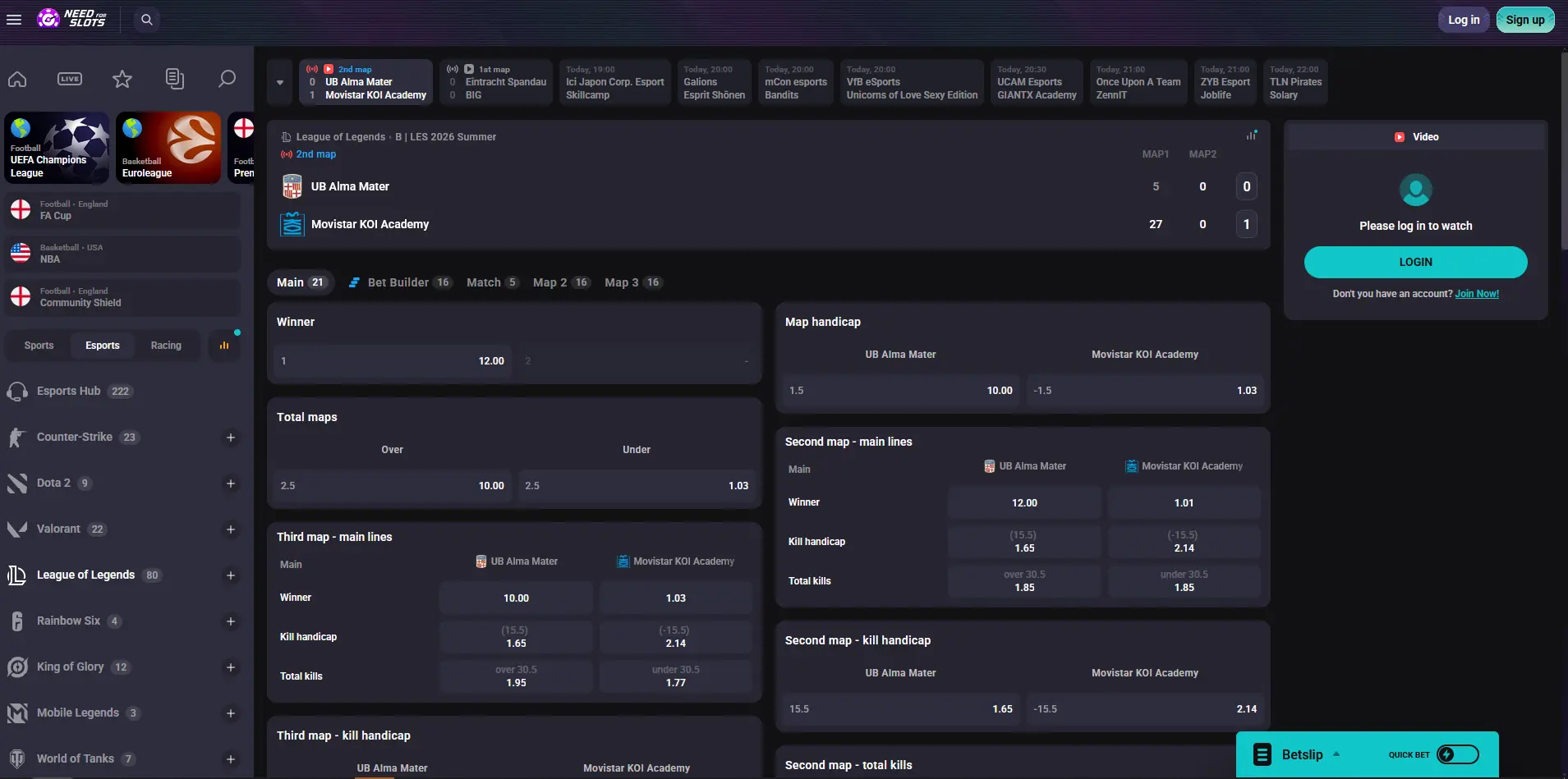Needforslots kurzy na League of Legends pro Worlds a LEC