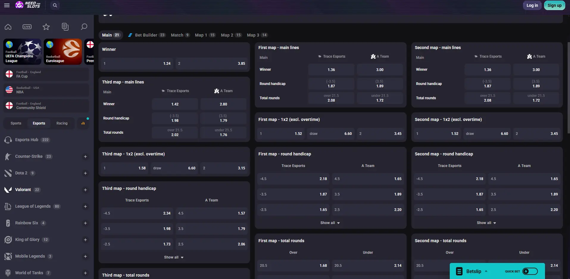 Needforslots kurzy na Valorant pro VCT Champions